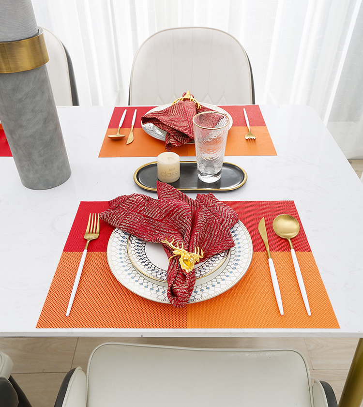 Createshao PVC Vinyl Modern Color Matching Gradient Multi-Lattice Four-Square Woven Non-Slip Placemat Restaurant Table Mat kitchen Insulation Pad