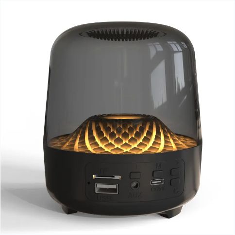 Bluetooth speaker heavy bass transparent glass wireless speaker with TF Card FM AUX Audio LED Light