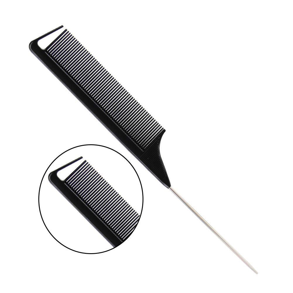 06926 Steel Pin Rat Tail Carbon Fiber Heat Resistant Teasing Combs with Stainless Steel Pintail Salon Styling Combs