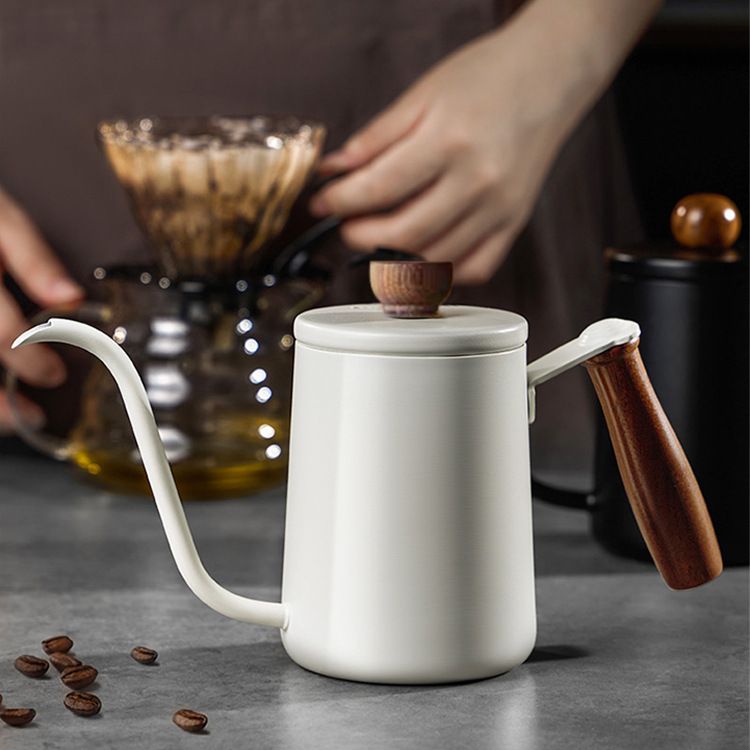 Hand Brewed Coffee Pot Hanging Ear Long Mouth Pot Household 304 Stainless Steel Fine Mouthed Pot Coffee Utensils Anti scalding Wooden Handle