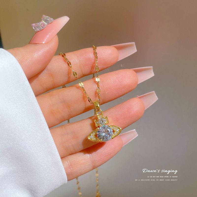 Light Luxury Micro Pave Cubic Zirconia Planet Pendant Necklace For Women, Trendy Sparkling Clavicle Chain, Dainty Fashion Ladies Jewelry Gift For Daily Dating Party Banquet Outfit
