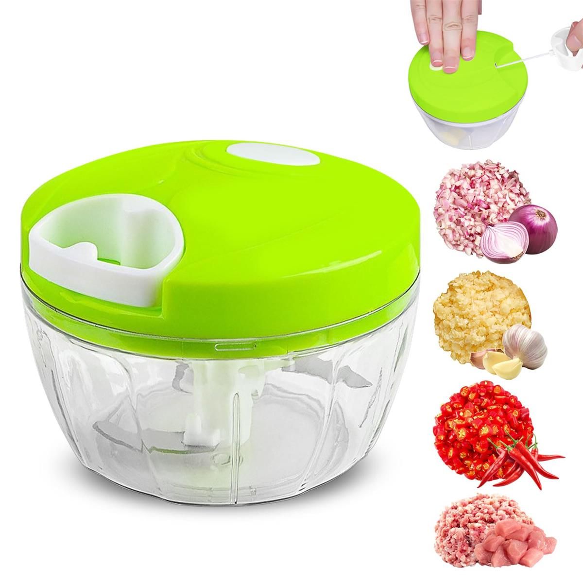 Manual Chopper 500ml & Multi-Function Food Cutter, Hand-Operated, Fast & Effort-Saving, Ideal for Vegetables, Fruits, Nuts, and Lean Meats, Easy-to-Clean Design, Green, Large Size 500ml