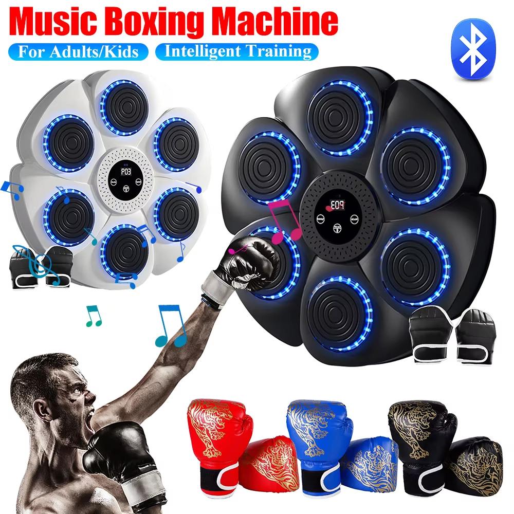 Music Boxing Machine Puncher Wall Mounted Boxing Fitness Training Punching Exercise Equipment RGB Light Indoor Sports Equipment with Gloves for Home Workout