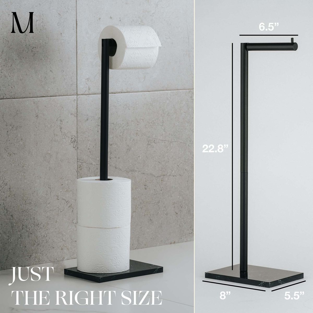 Standing Matte Black Toilet Paper Holder Stand Black Marble Base and Storage - 4 Jumbo Roll Bathroom Hardware Toilet Paper Stand - Stainless Steel Standing Toilet Paper Holder