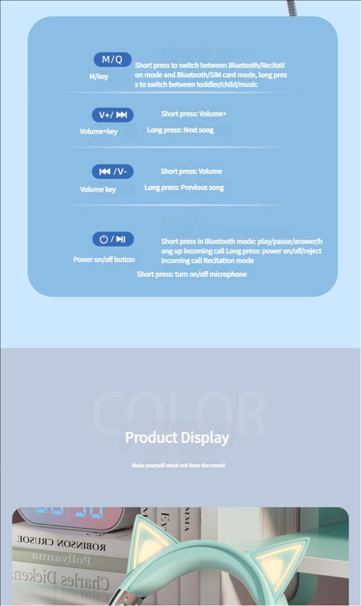 Cat Ear Ears Back Earphones Head Mounted Children's Recitation Bluetooth Student Learning Specific Luminous Endorsement Artifact