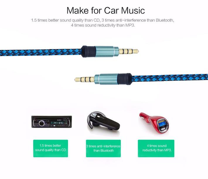 AUX Cable 4 Pole, 3.5mm to 3.5mm Auxiliary Stereo Audio Nylon Braided Aux Cord Compatible Car Home Stereos,Speaker,iPhone iPod iPad,Headphones,Sony