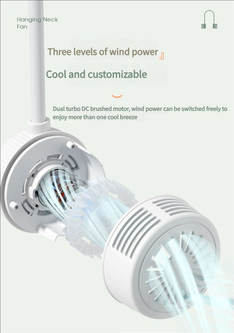 Portable neck fan, air conditioning fan, foldable neck fan, silent portable mini wearable battery powered USB charging 360 degree rotating fan