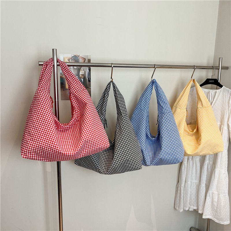 Large Capacity Gingham Canvas Tote Bag, Women's Casual Shoulder Bag, 2026 New Plaid Handbag, Lightweight Hobo Bag for Daily Use, Shopping, Travel, Multi-Color Options
