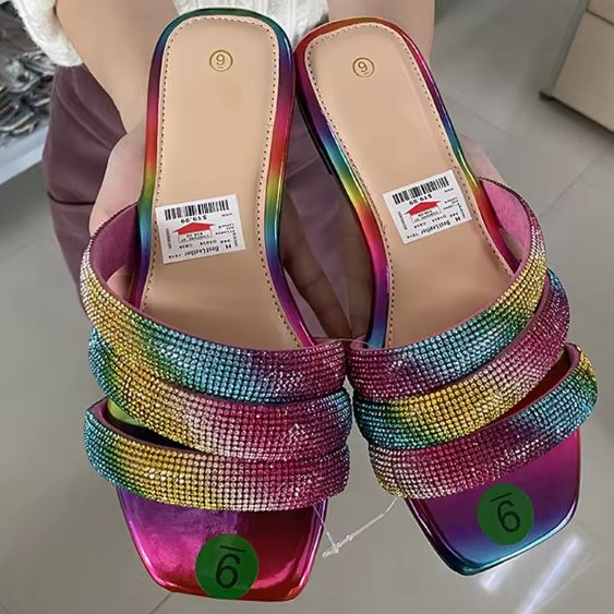 Women's trendy summer Shiny rhinestone Sandals Flat Slippers for women-  ladies sandalias de mujer verano 