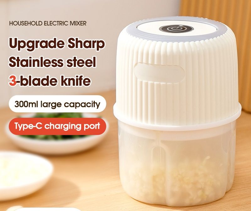 New Multifunctional Electric Mini Garlic Chopper USB Rechargeable Portable Food Processor，Small Compact Size For Household Kitchen, Perfect For Mashing Garlic, Minced Meat, Chopping Ginger, Onion, Chili, Nuts, Baby Food