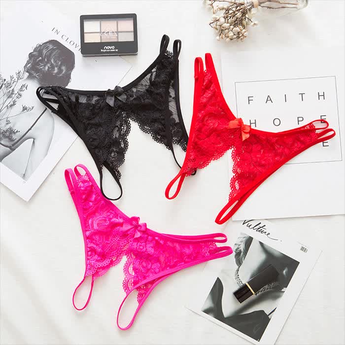 Sexy Underwear, Women Lace Panties Sexy Underwear Floral Lace Briefs with Cute Bow Center