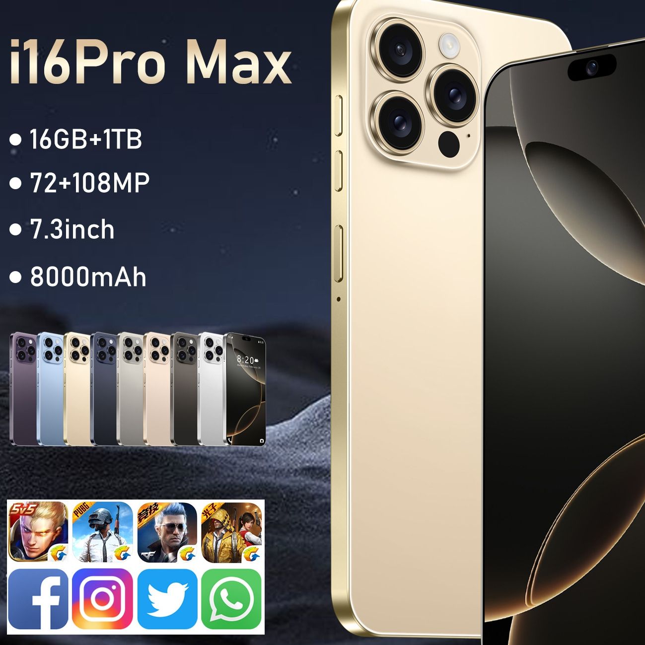 I16 Pro Max New Cross border Phone 2+16GB Dynamic Island Android Foreign Trade Explosive Large Screen Smartphone
