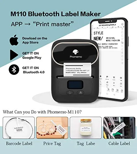 Phomemo M110 Label Maker Portable Bluetooth Thermal Printer for