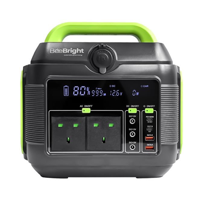 BeeBright 600W Portable Power Station - Model: BP009 - Low Noise, 600W Output, Flash Light, Easy to Carry, USB Port for charging devices - Capicity:576Wh - Net weight: 5.82kg