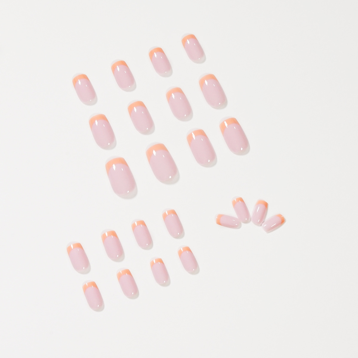 JP1223 24 Pcs Glossy Press on Nails, Medium Length French Square Fake Nails, Acrylics Full Cover False Nails for Women and Girls