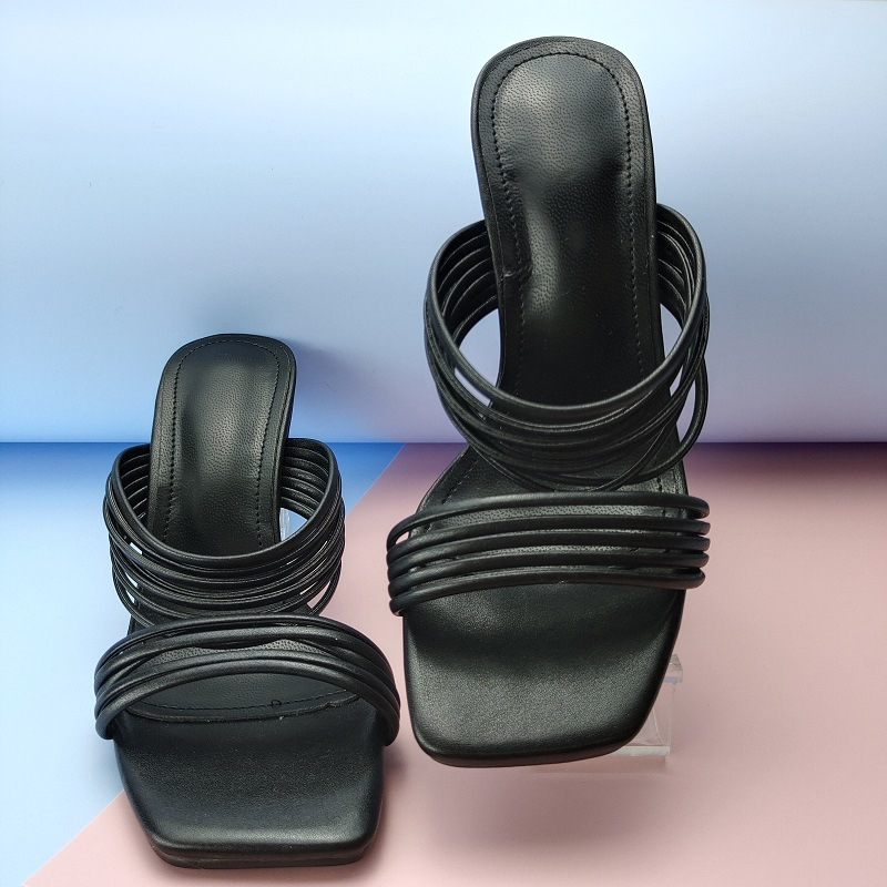 PL0166 Women's Clear Chunky Block Low Heels Strappy Slip on Open Toe Sandals