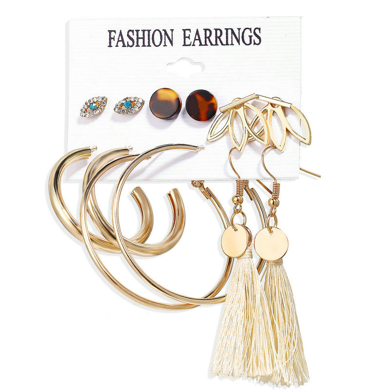5541 6pcs Vintage Tassel Acrylic Earrings For Women Bohemian Earrings Set Big Dangle Drop Earring Brincos Female Fashion Jewelry