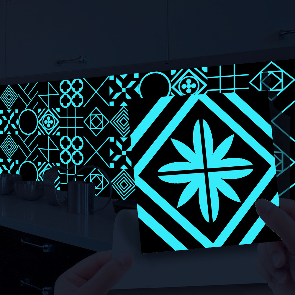 YGTS003 Mandala Style 10Pcs Luminous Tile Stickers, Peel and Stick Self Adhesive Removable Moroccan Talavera Tiles Backsplash Waterproof Kitchen Bathroom Furniture Staircase Home Decor