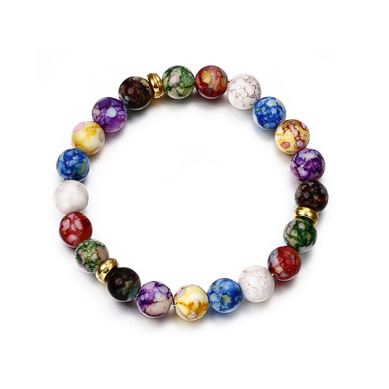 ns5 Color Block Chakra Beaded Bracelet Natural Onyx Stone Yoga Energy Bracelet
