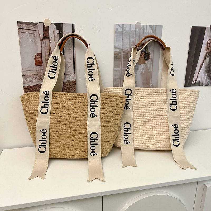 Straw Bag Bag Women's Large Capacity Resort Beach Bag Woven Vegetable Basket Commuter Tote Bucket Bag