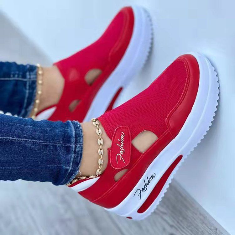 Large size casual single shoes cross-border women spring and summer new flat fly-woven breathable Velcro casual mesh shoes