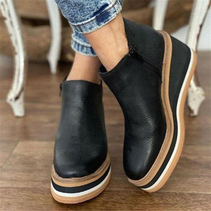 Europe and the United States foreign trade large size wedge heel thin short boots for women autumn and winter new side zipper heel leather boots 806-5