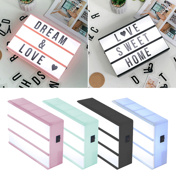 A6 Size LED Combination Night Light Box Lamp DIY Black Letters Cards AA Battery Cinema Lightbox