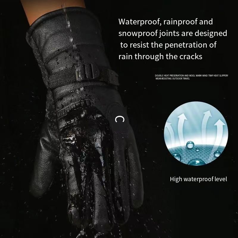 Men's riding gloves Warm waterproof windproof motorcycle riding PU cotton gloves
