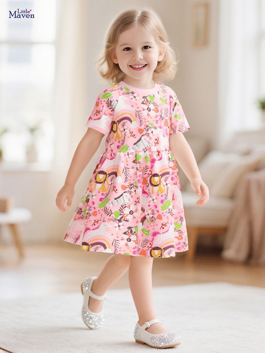 Summer style girls' princess dress, European and American style cartoon children's dress, pure cotton short sleeved children's dress