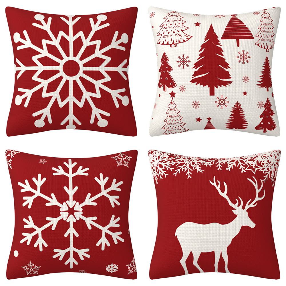 HOOM-02 Snowflake Xmas Tree Animal Elk Deer Merry Christmas Cotton Linen Square Throw Waist Pillow Case Decorative Cushion Cover Pillowcase Sofa 45*45cm
