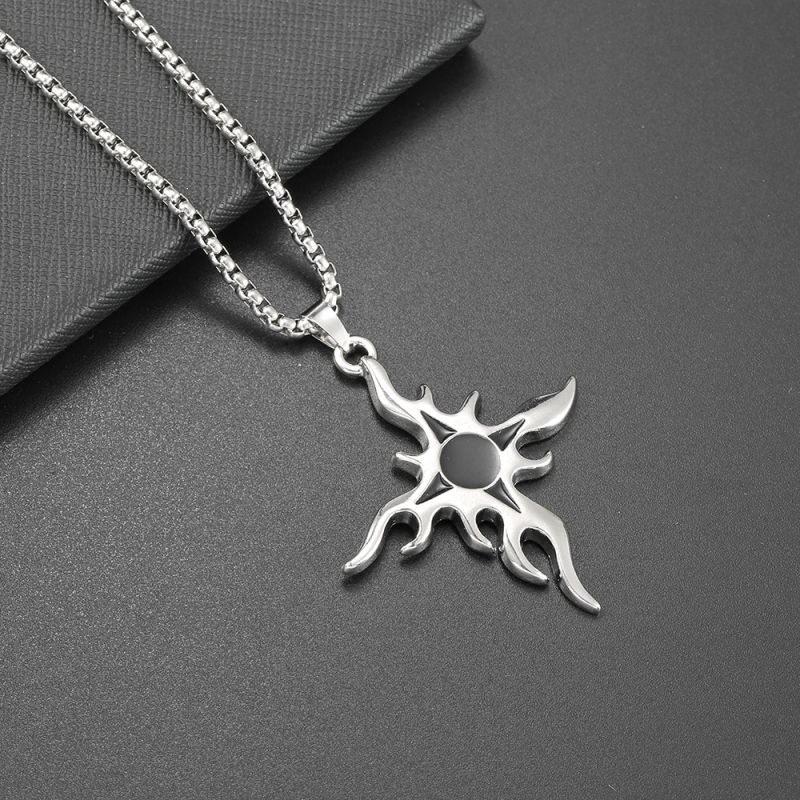 Necklace Flame Cross Pendant Necklace, 70cm Chain Necklace, unisex Hip Hop Pendant Jewelry