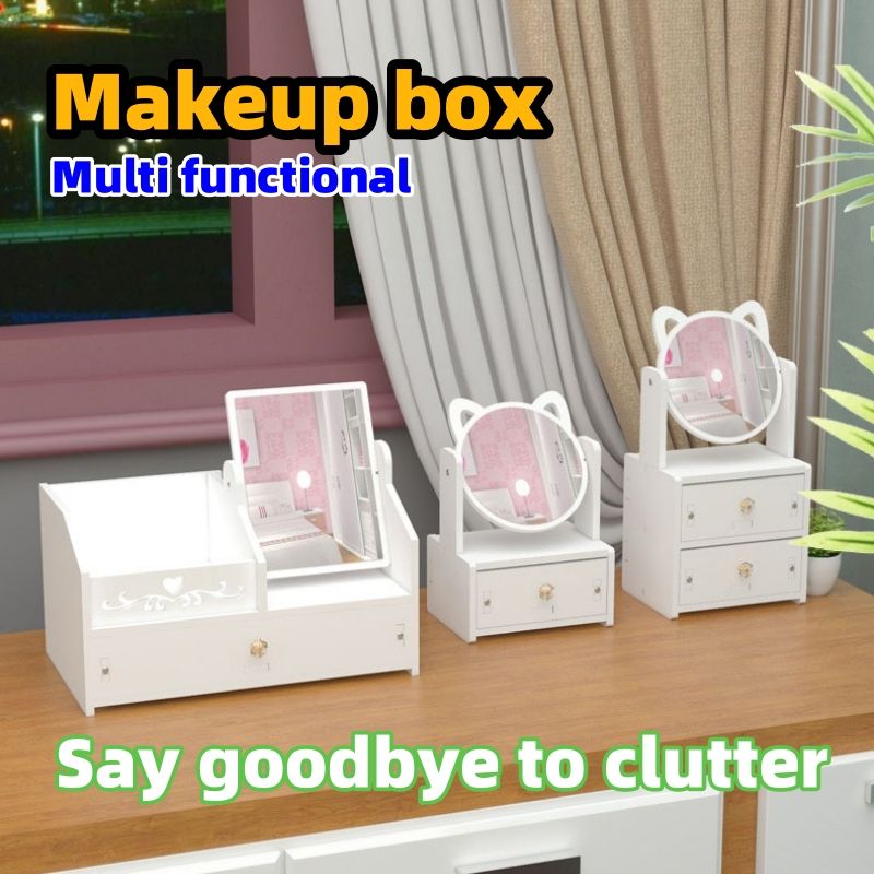 Makeup mirror, portable mirror, desktop dressing mirror, dressing table, simple mirror with storage box free shipping