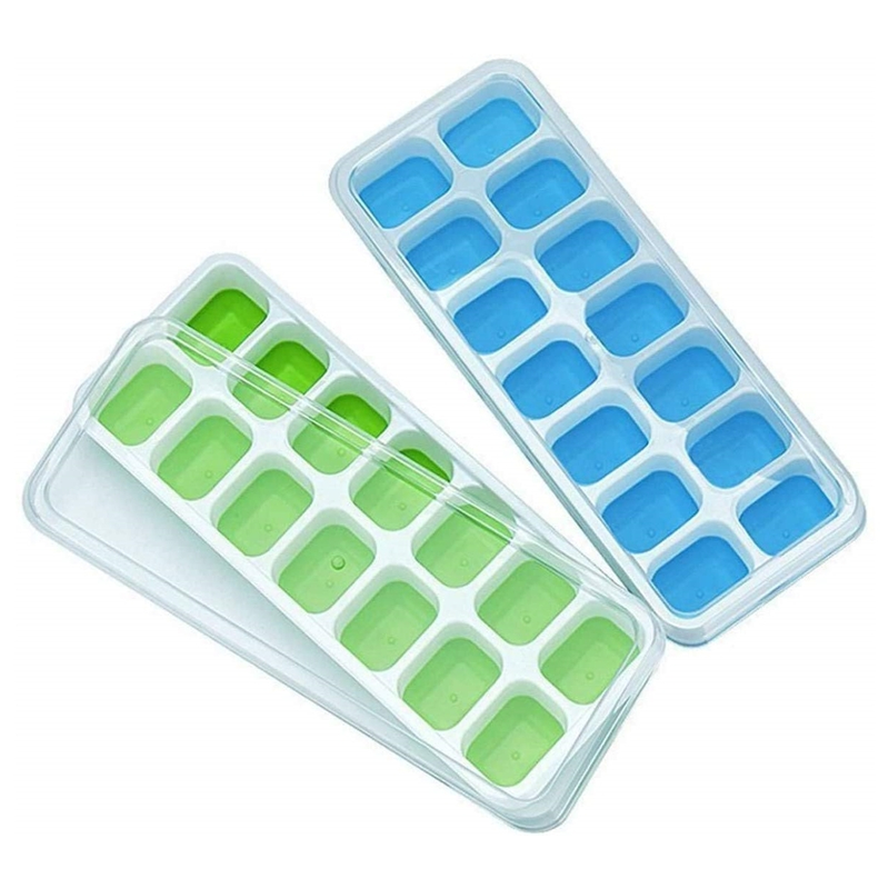 Ice Cube Trays, Silicone Easy-Release and Flexible 14-Ice Trays with Spill-Resistant Removable Lid, BPA Free, Durable and Dishwasher Safe