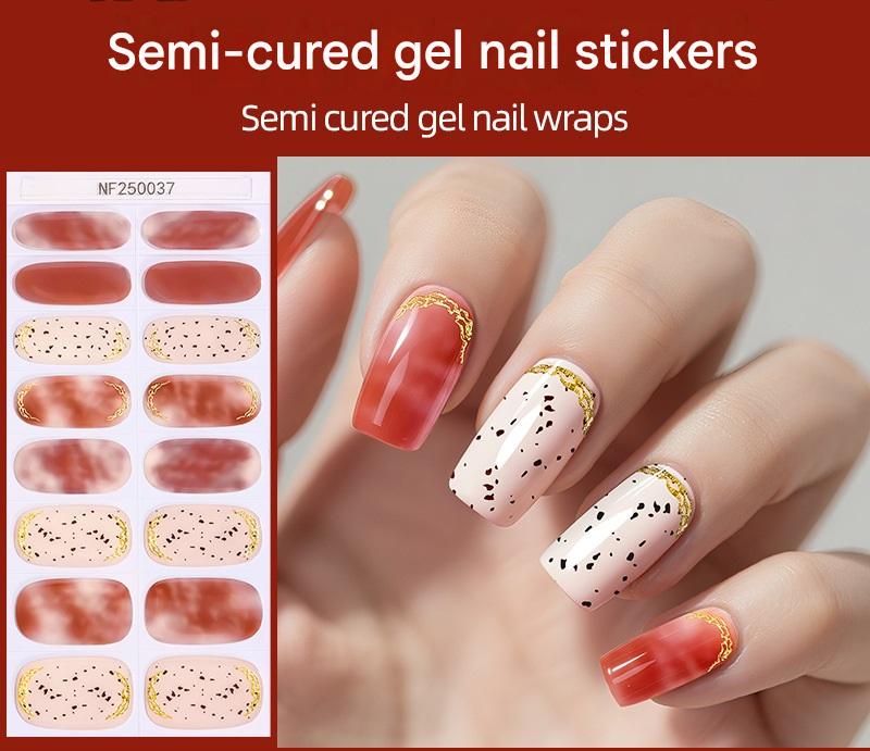 Semi-Cured Gel Nail Stickers, Waterproof French UV Nail Wraps, Glitter Sequins Transparent Ice Clear Nail Art Stickers for DIY Manicure
