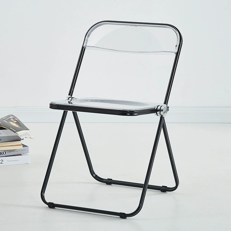 Home transparent folding chair fashionable acrylic crystal chair portable makeup chair ins style internet celebrity photo chair clothing store restaurant chairSpray-black