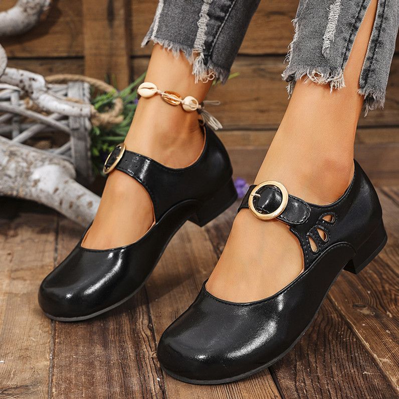 European and American foreign trade large size line with Mary Jane single shoes patent leather round head shallow mouth low heel small leather shoes 1110-4