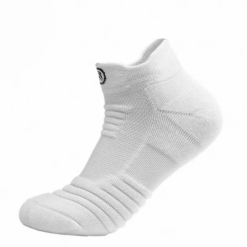 Men's Professional Low Cut Sports Socks, Breathable Mesh Running Basketball Socks, Thickened Terry Sole Cushioned Athletic Socks for Summer, All Seasonswhite