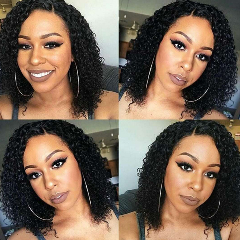 VEONAM Side Part Short Curly Wigs for Black Women Soft Black Big Curly Wig Kinky Curls Heat Resistant Natural Looking Synthetic Wig for African