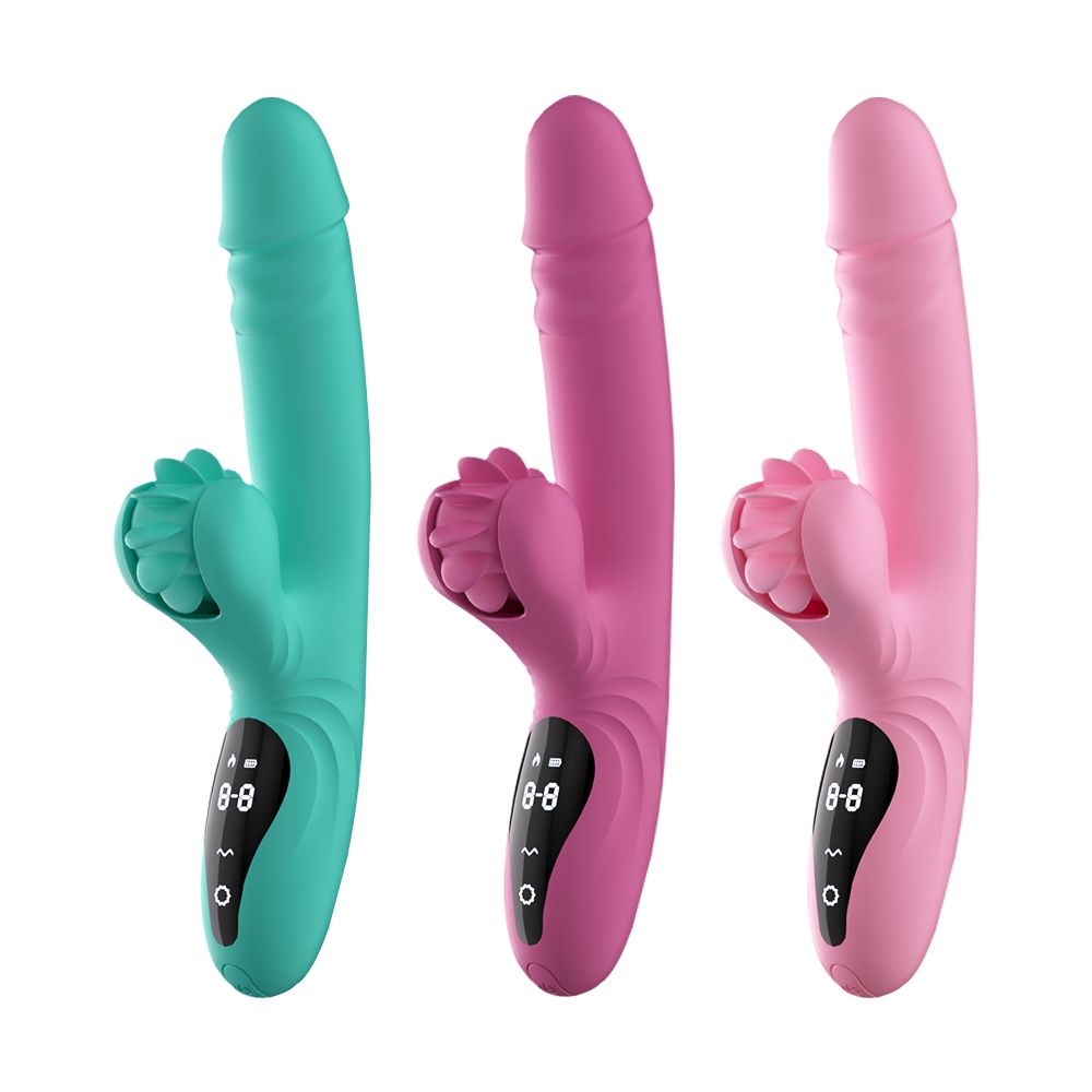 YY635 Wheels Thrusting Rabbit Vibrator, G Spot Clitoral Vibrator Waterproof & Rechargeable Realistic Silicone Dildo Vibrator with 3 Thrusting & 9 Vibrating Modes, Rose Sex Toys for Women