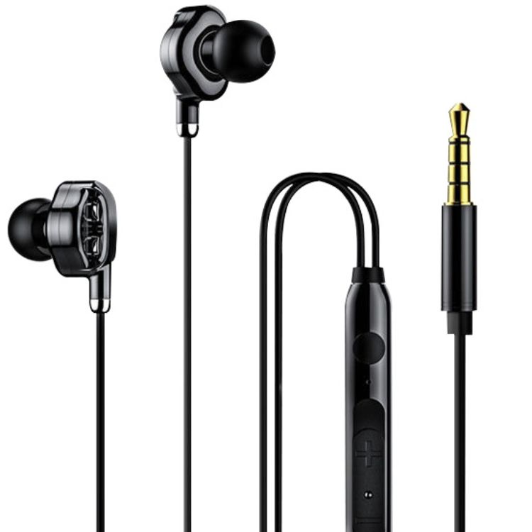 Wired Headset Earphones Quad core deep bass in ear wired headphones With microphone Adjustable tone CRRSHOP High sound quality mobile earphones digital audio video earphonesblack