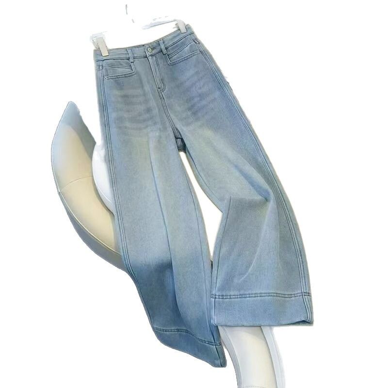 New Thin Section Women Straight Leg Jeans Loose Wide Leg Slim Fit Nine Points Narrow Version Denim Pants