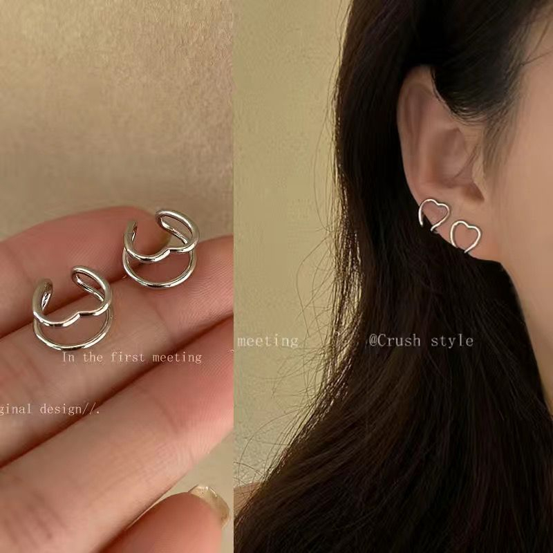 M1394 Women's Simple Love Ear Clip A Two-wear Earrings Jewelry Gift
