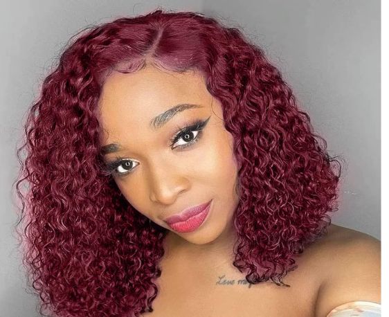 Ohemaa Strands Premium 100% Unprocessed Human Hair Front Lace Wig- Curly Wigs Red