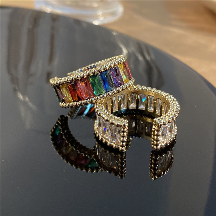Instagram niche rainbow flash diamond ring female opening adjustable South Korean net red temperament simple versatile index finger ring