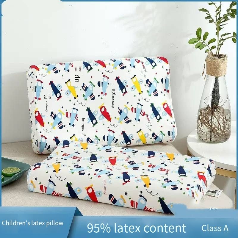 Cartoon Kids Latex Sleeping Pillow, Soft Neck‑Support Pillow Core with Pure Cotton Cover, Comfort Sleep Cushion for Toddler Kindergarten Student Daily Rest
