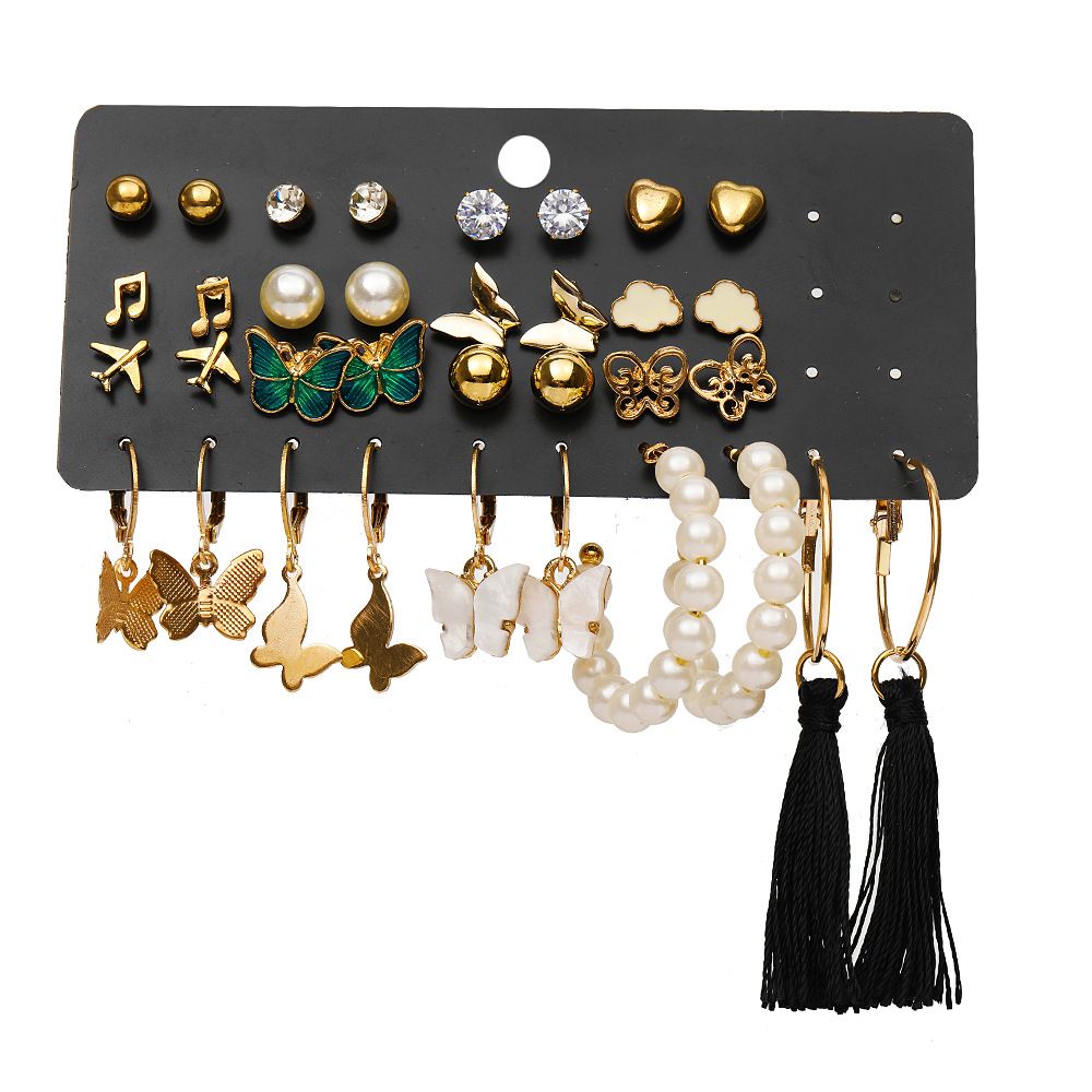 17 Pairs Fashion Stunning Earrings For Beautiful Girls Women's Fashion Accessories Jewellery Earrings Creative  Combination Note Pearl Breathtaking Earrings Sets