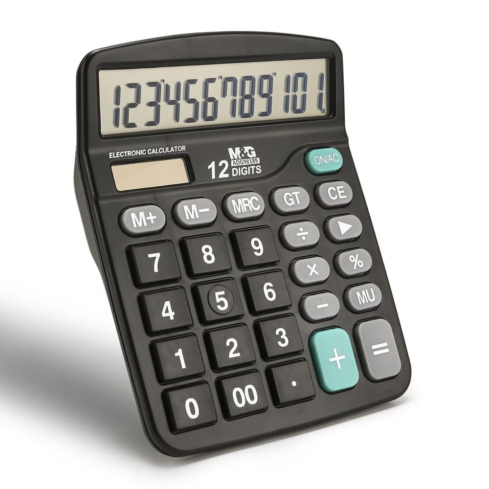 Desk Calculator 12 Digit Office Calculators with Large LCD Display, Dual Solar Power and Battery, Recessed Big Button Calculator for Office Home School (Black)