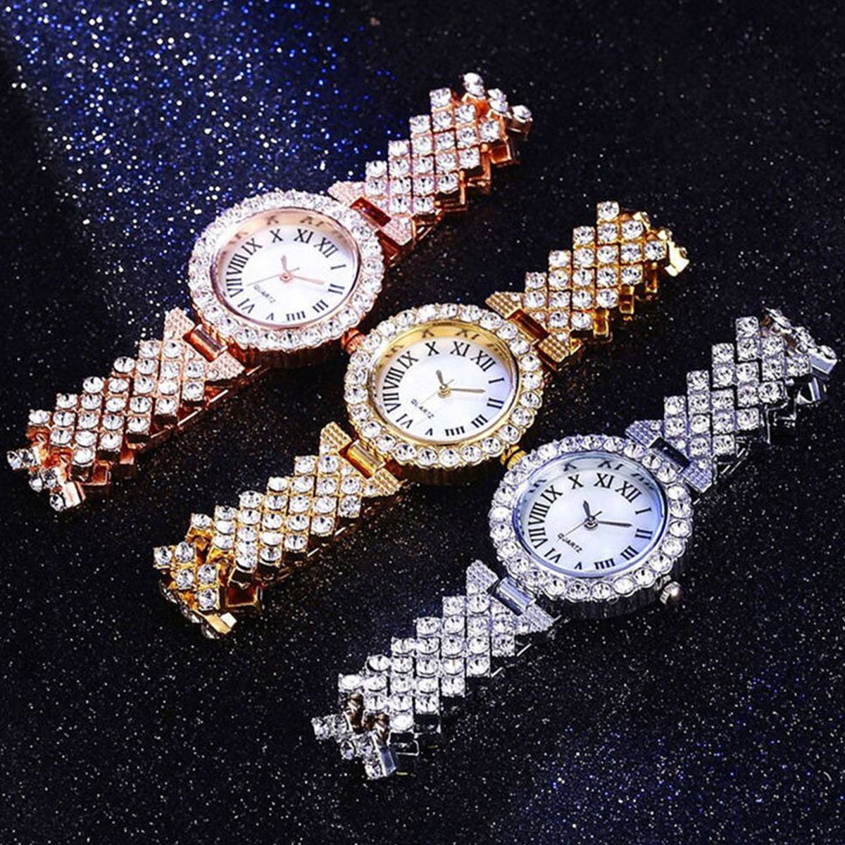 women's diamond watch and bracelet set fashion girls watch set steel strap