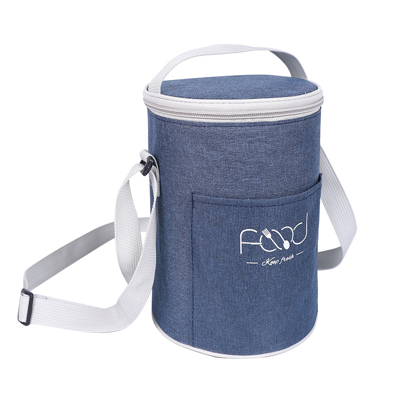TE29 Canvas Lunch Box Bag Lunch Bag Insulation Bucket Bag Round Rice Bucket Insulation Bag with Rice Tote Bag Student Office Worker
