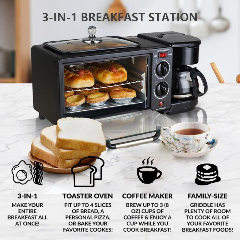 Multifunctional Digital Air Fryer+ Rotisserie, Dehydrator, Convection Oven,Breakfast Machine with Coffee Maker 17 Touch Screen Presets Fry, Roast, Dehydrate, Bake, XL 10L Family Size, Auto Shutoff, Large Easy-View Window, Black
